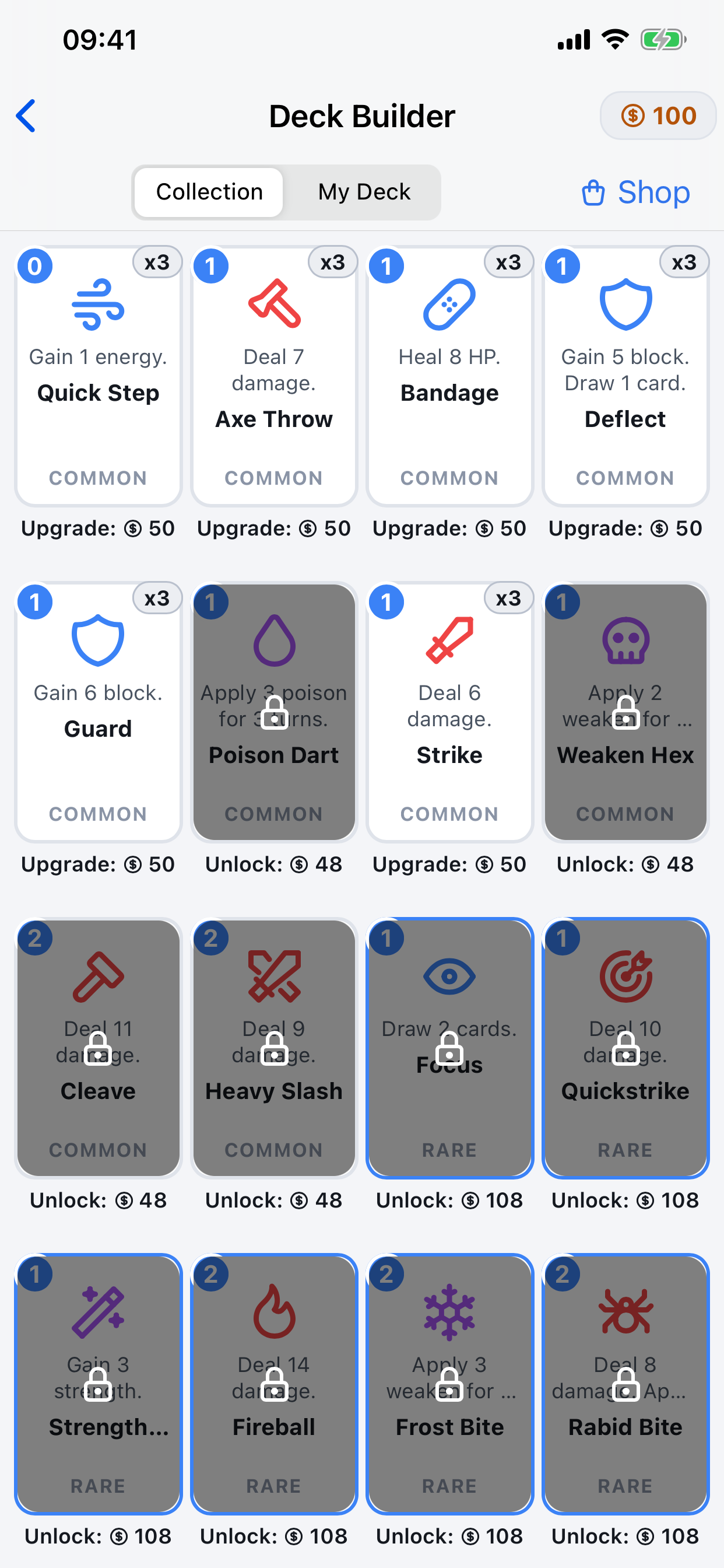 Deck builder screen